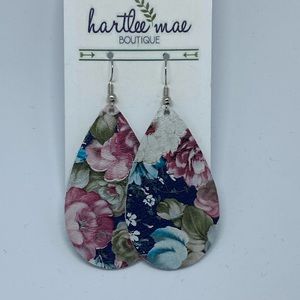 Genuine leather tear drop earrings - houndstooth